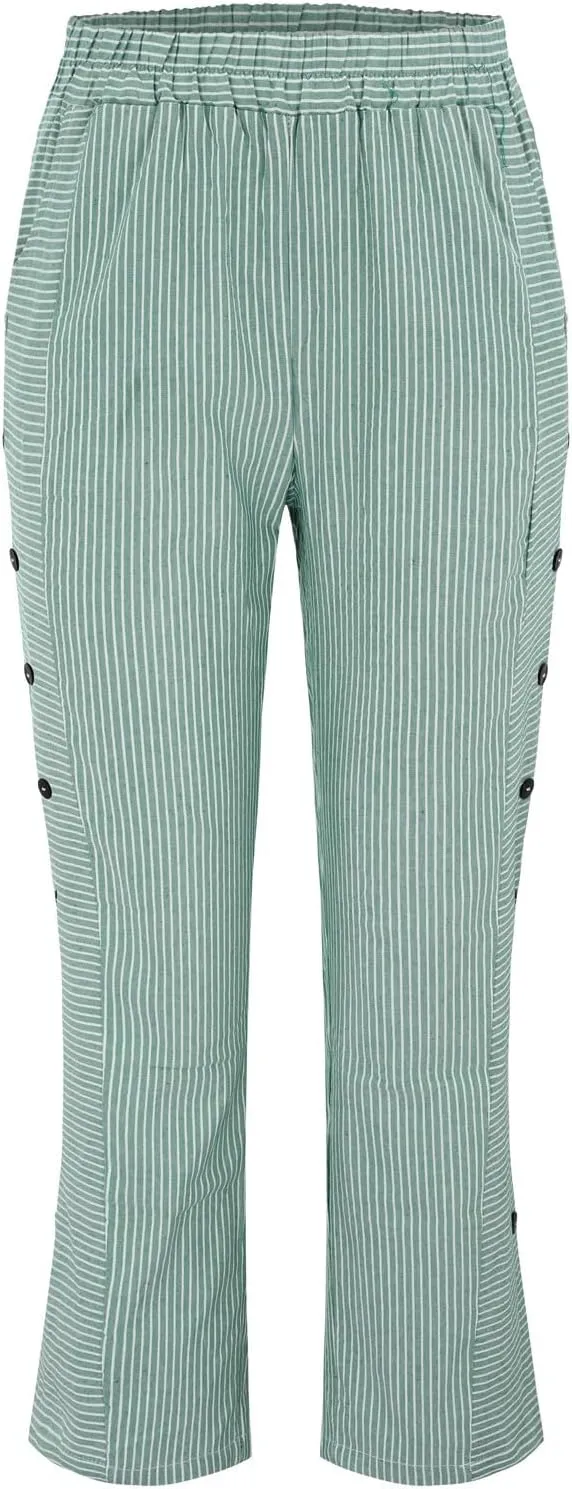 Striped Linen Pants for Women Cotton Casual Wide Leg Drawstring Elastic Waist Loose Fit Summer 2025 Straight Trousers