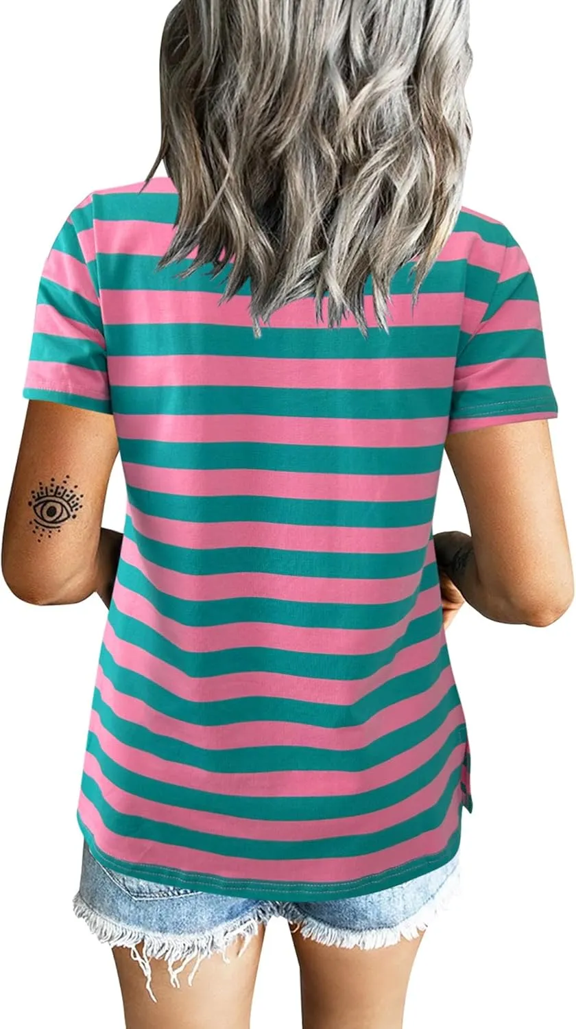Sunborui Women's Summer Short Sleeve V Neck T Shirts Pocket Solid Loose Casual Tee Tops