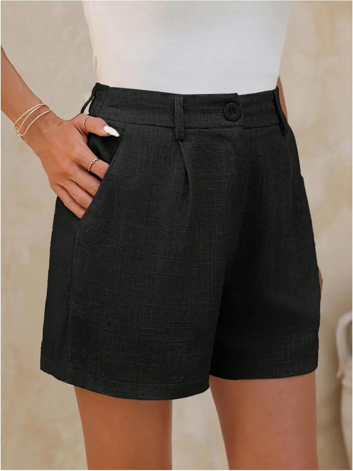 SweatyRocks Women's Linen Shorts High Waisted Straight Leg Pleated Dressy Shorts with Pockets