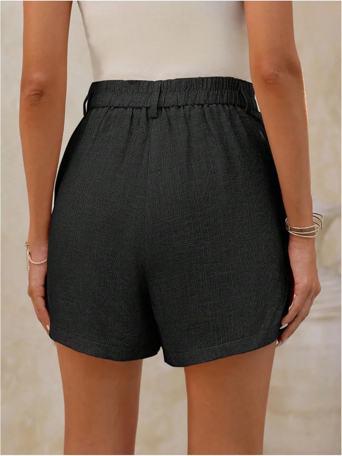 SweatyRocks Women's Linen Shorts High Waisted Straight Leg Pleated Dressy Shorts with Pockets
