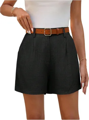 SweatyRocks Women's Linen Shorts High Waisted Straight Leg Pleated Dressy Shorts with Pockets