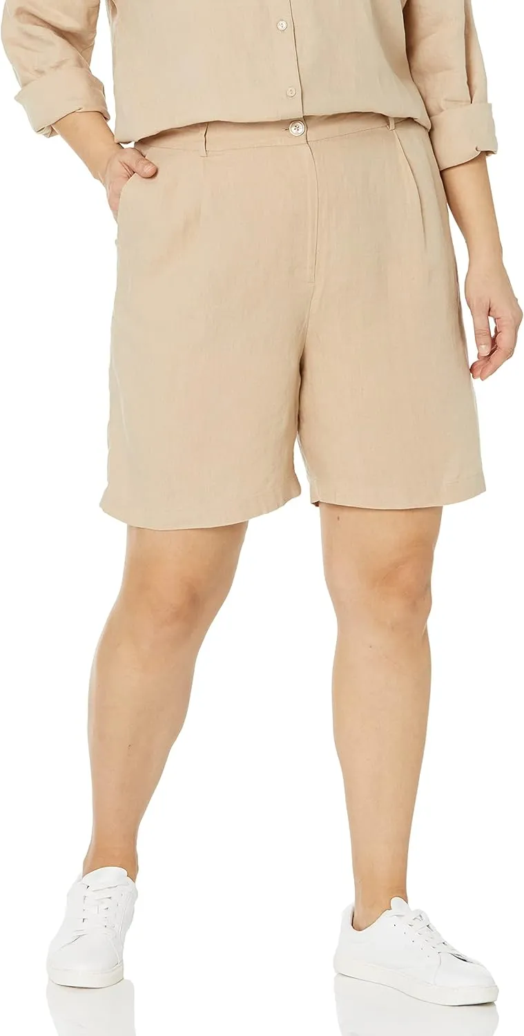 The Drop Women's Standard Millie Loose-fit Pleated Long Linen Walk Short