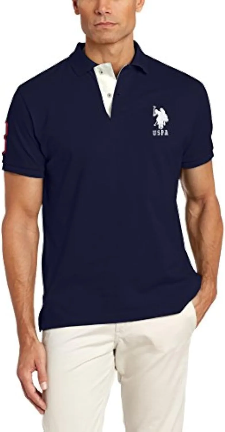 U.S. Polo Assn. Men's Short-Sleeve Polo Shirt with Applique, Casual Summer Slim Fit Polo Shirt with Contrast Color