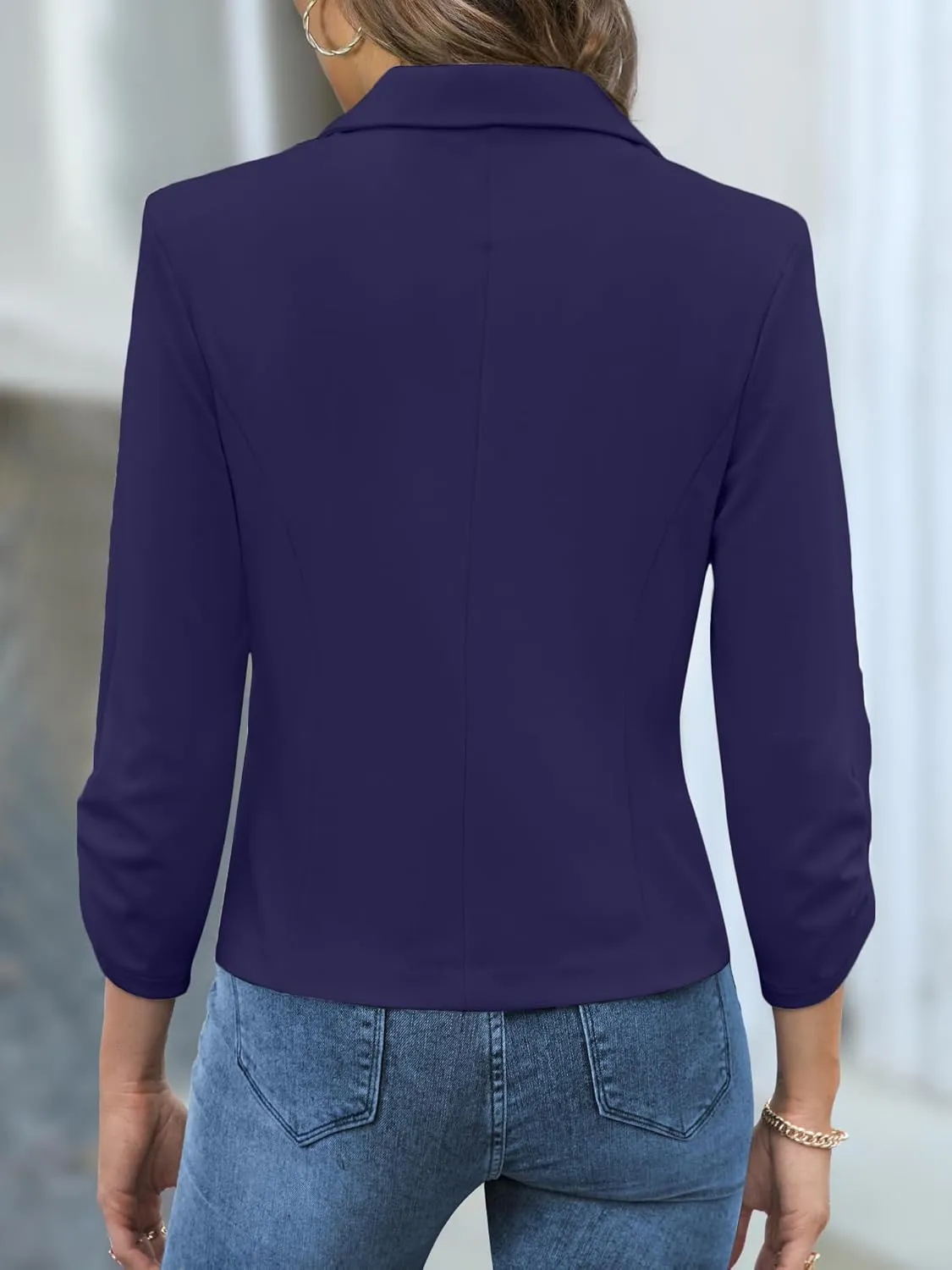 Women Blazers Casual Croppped Cardigan Lightweight 3/4 Sleeve Button Front Knit Blazer Jacket Open Front