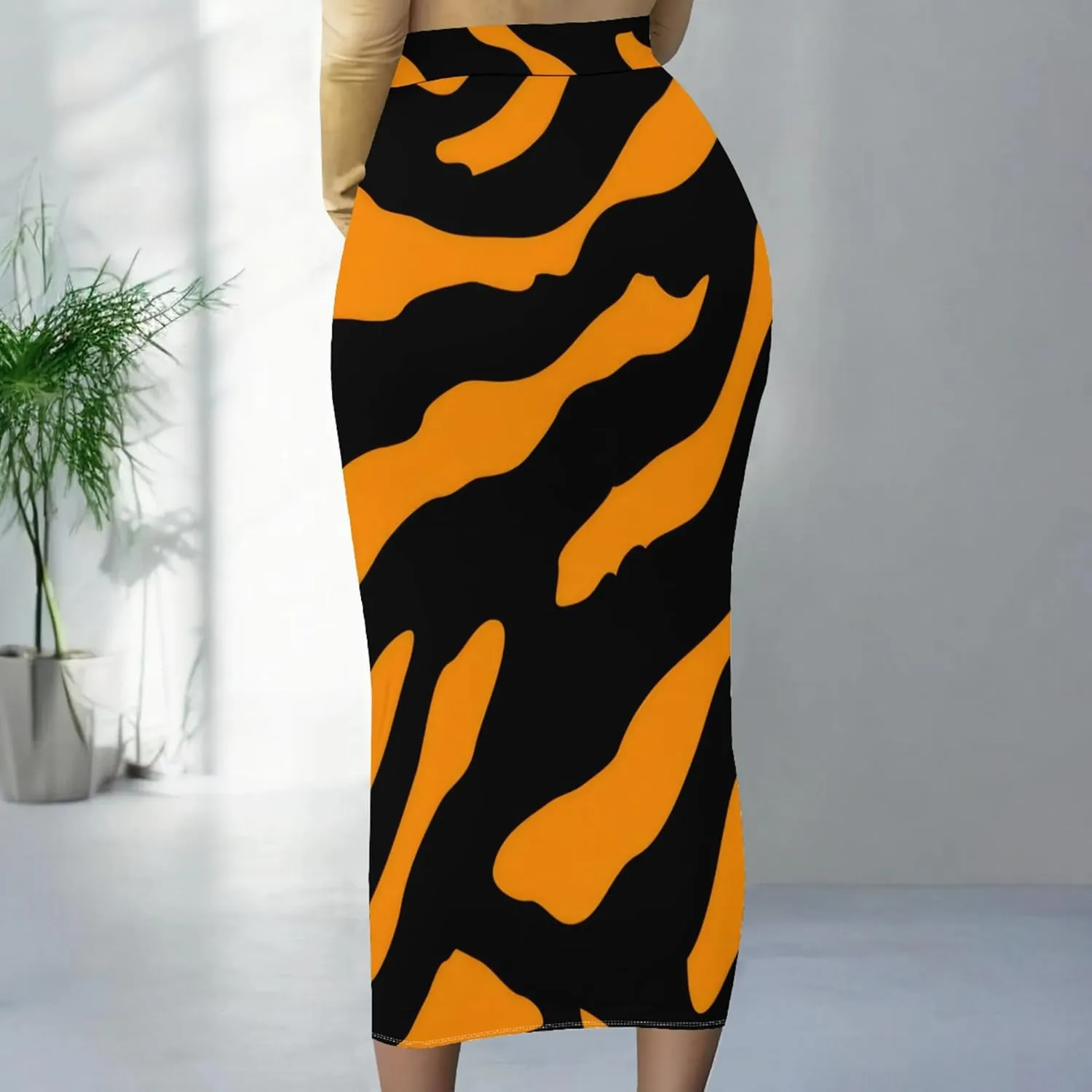 Women Bodycon Vintage Print Midi Skirt High Waist Sexy Pencil Skirt