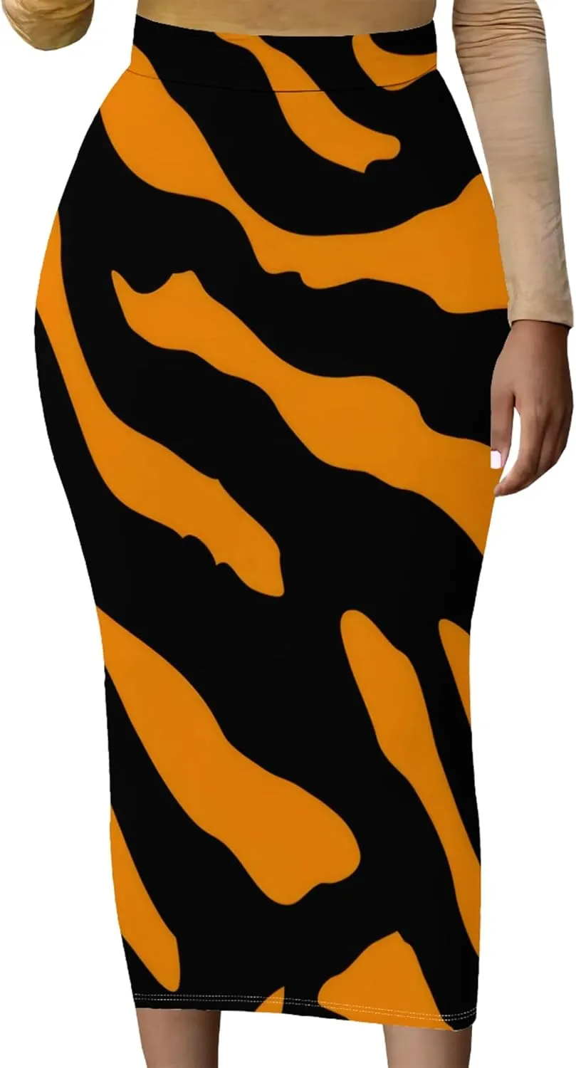Women Bodycon Vintage Print Midi Skirt High Waist Sexy Pencil Skirt