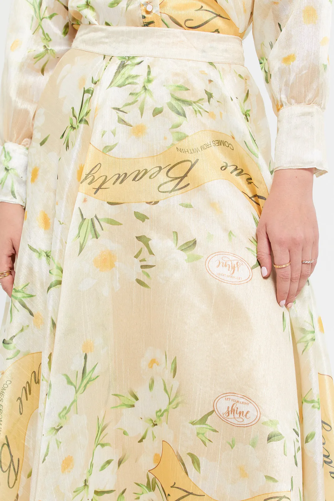 Women Yellow Printed Gathered Skirt