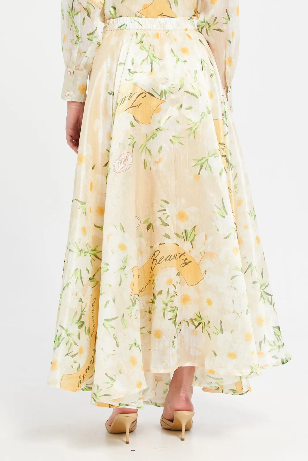 Women Yellow Printed Gathered Skirt