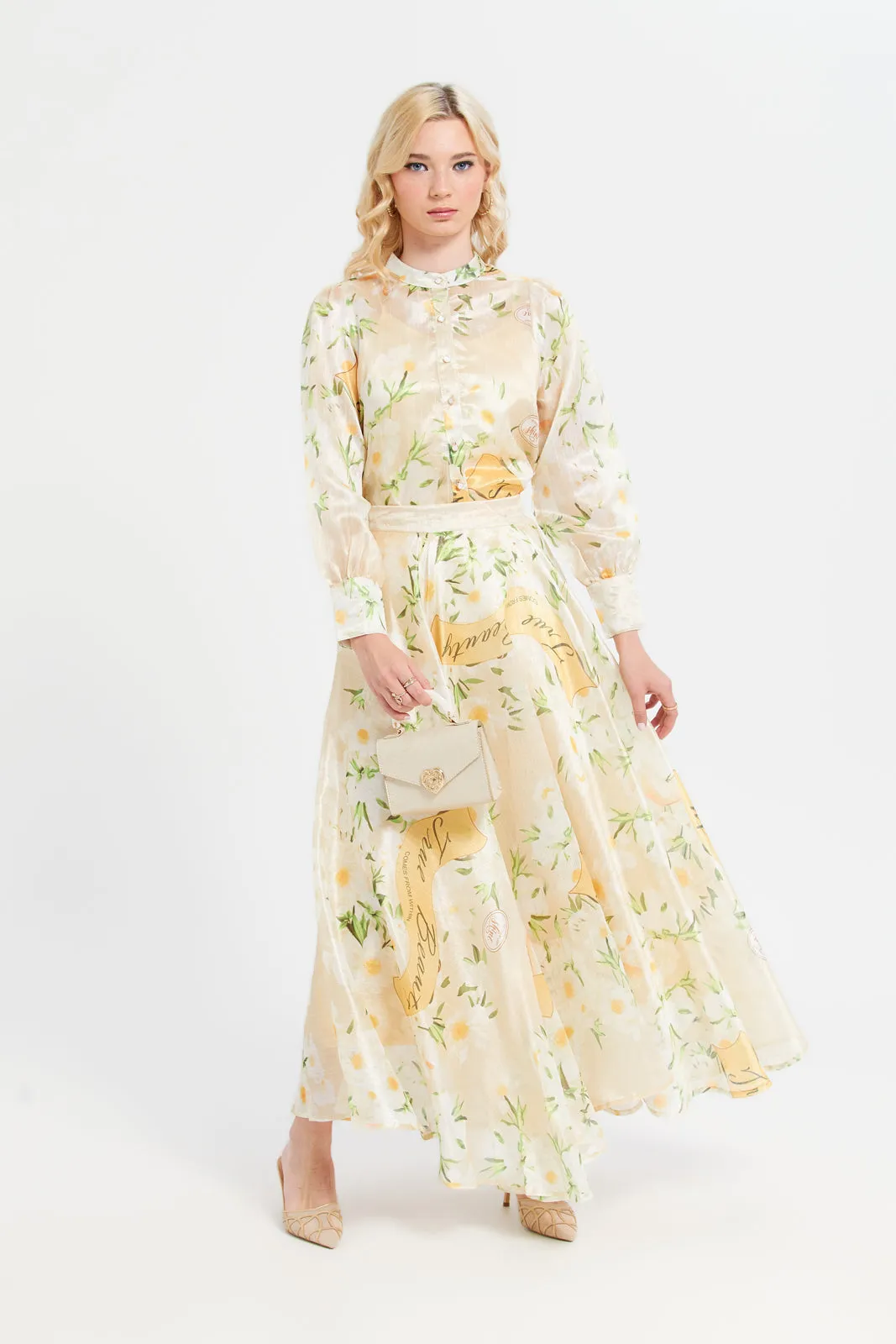 Women Yellow Printed Gathered Skirt