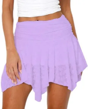 Womens Y2k Lace Ruffle Mini Skirt Layered Low Rise Pleated Micro Skirt Floral Sheer Tiered Flowy Short Slip Skirts