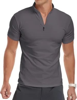 YTD Men's Long/Short Sleeve Polo Shirts Quarter-Zip Casual Slim Fit Mock Neck Basic Designed Cotton Shirts