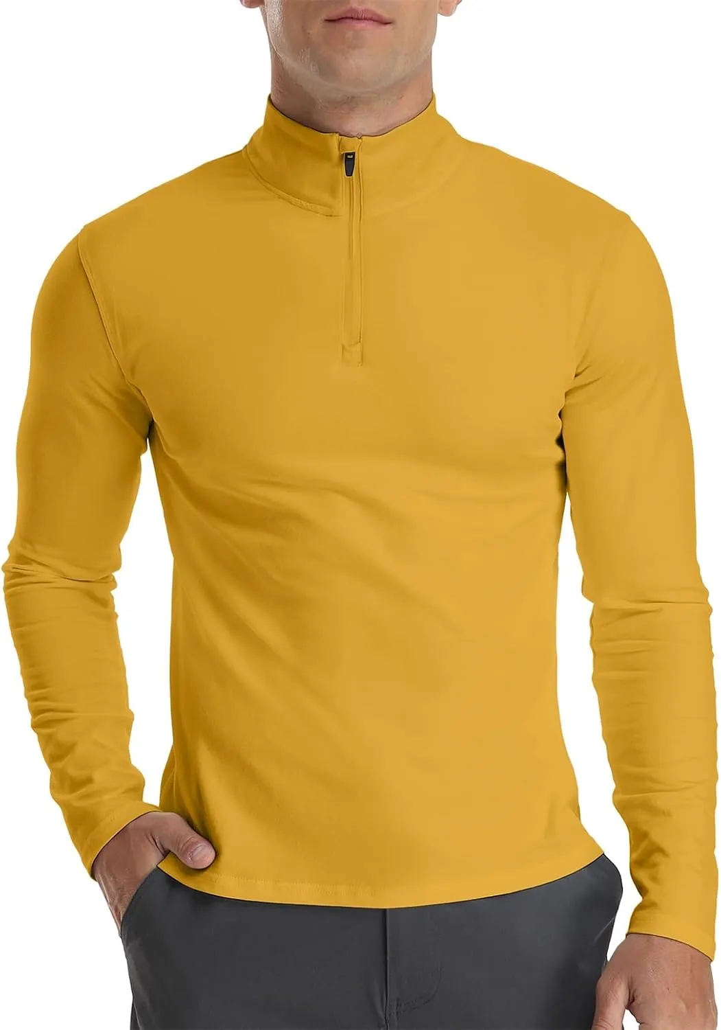 YTD Men's Long/Short Sleeve Polo Shirts Quarter-Zip Casual Slim Fit Mock Neck Basic Designed Cotton Shirts