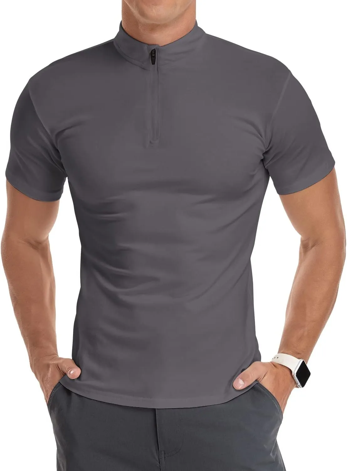 YTD Men's Long/Short Sleeve Polo Shirts Quarter-Zip Casual Slim Fit Mock Neck Basic Designed Cotton Shirts