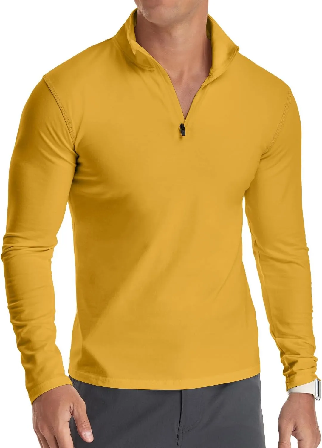 YTD Men's Long/Short Sleeve Polo Shirts Quarter-Zip Casual Slim Fit Mock Neck Basic Designed Cotton Shirts