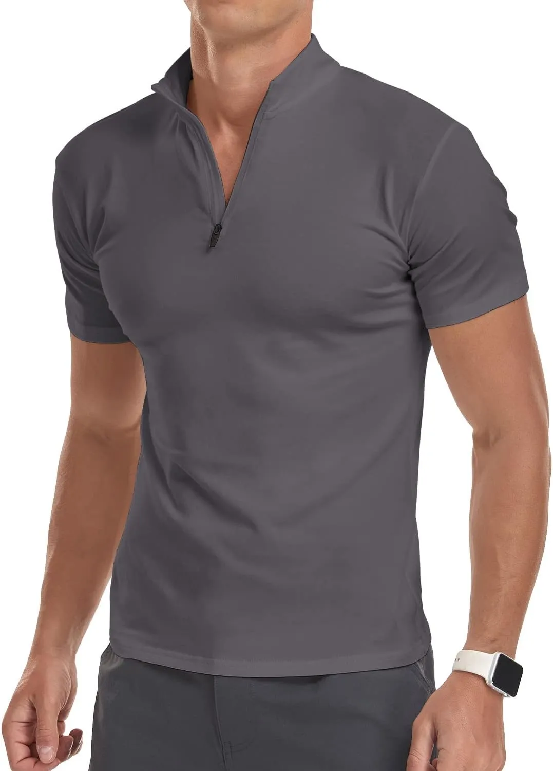 YTD Men's Long/Short Sleeve Polo Shirts Quarter-Zip Casual Slim Fit Mock Neck Basic Designed Cotton Shirts