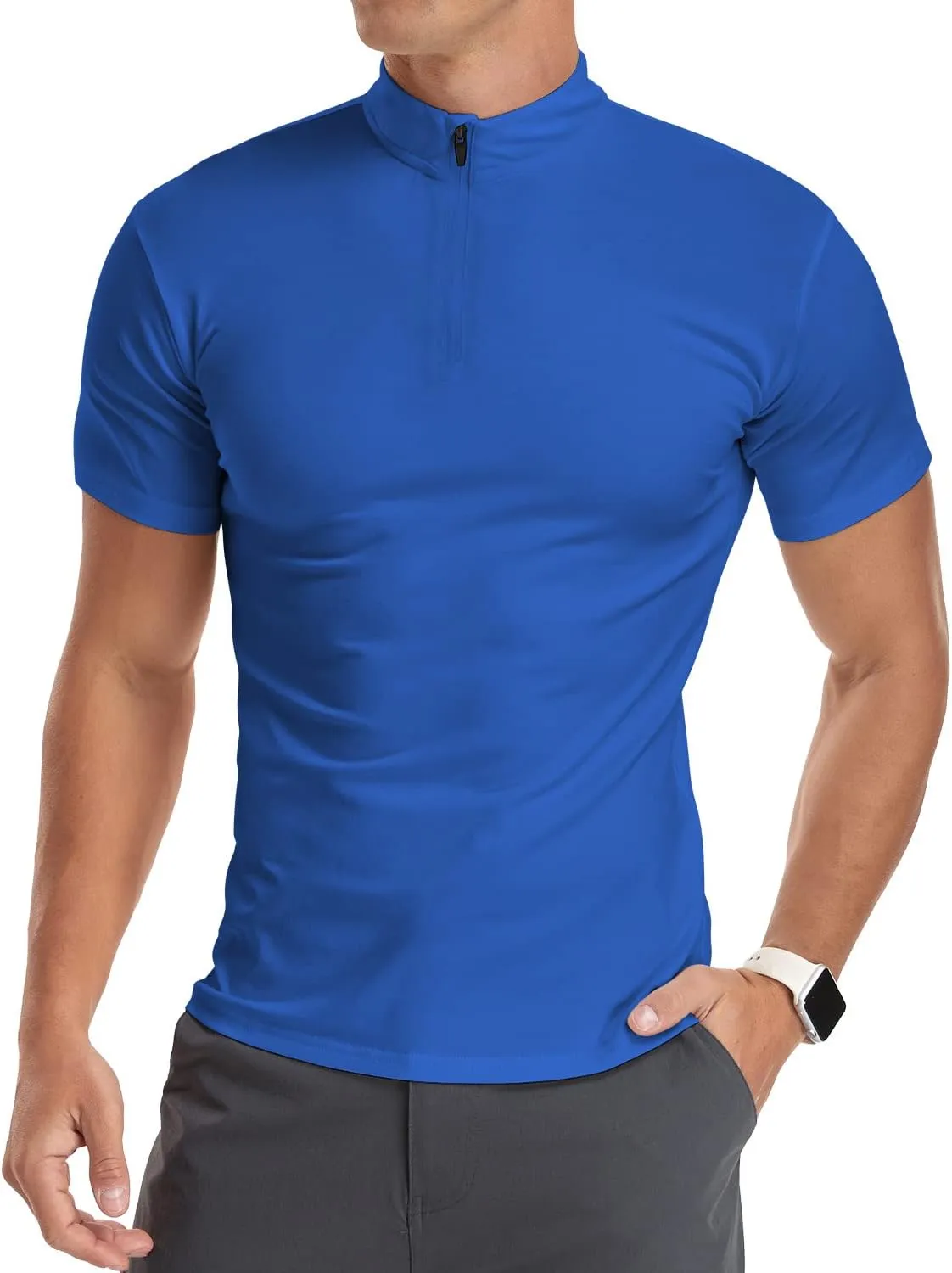 YTD Men's Long/Short Sleeve Polo Shirts Quarter-Zip Casual Slim Fit Mock Neck Basic Designed Cotton Shirts