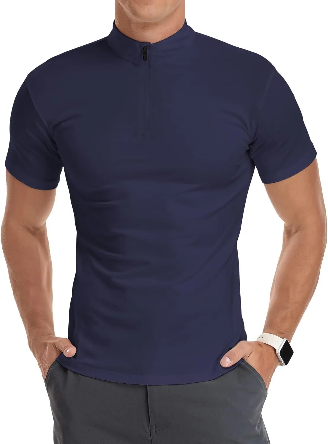 YTD Men's Long/Short Sleeve Polo Shirts Quarter-Zip Casual Slim Fit Mock Neck Basic Designed Cotton Shirts