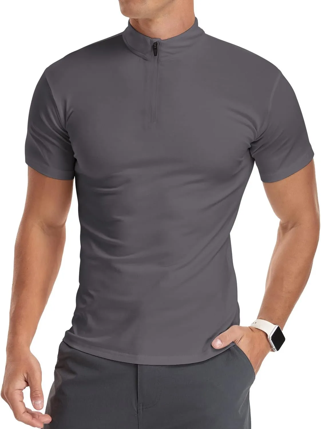 YTD Men's Long/Short Sleeve Polo Shirts Quarter-Zip Casual Slim Fit Mock Neck Basic Designed Cotton Shirts