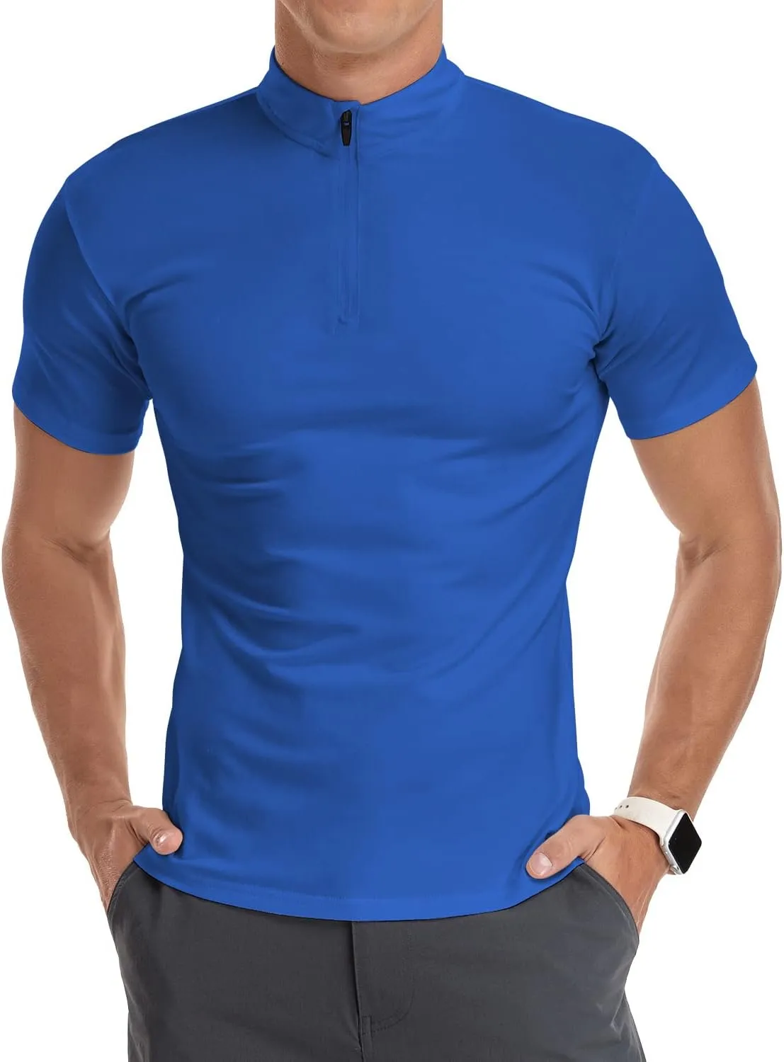 YTD Men's Long/Short Sleeve Polo Shirts Quarter-Zip Casual Slim Fit Mock Neck Basic Designed Cotton Shirts