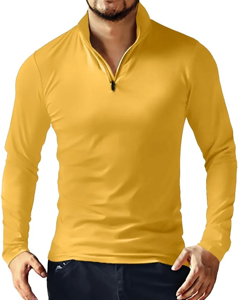 YTD Men's Long/Short Sleeve Polo Shirts Quarter-Zip Casual Slim Fit Mock Neck Basic Designed Cotton Shirts