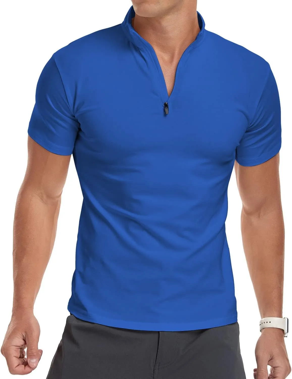 YTD Men's Long/Short Sleeve Polo Shirts Quarter-Zip Casual Slim Fit Mock Neck Basic Designed Cotton Shirts